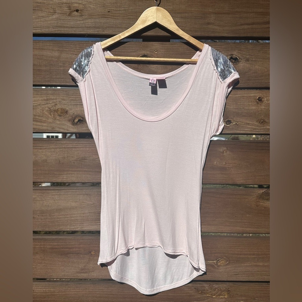 Love on a Hanger Light Pink Top with Sequin Shoulders